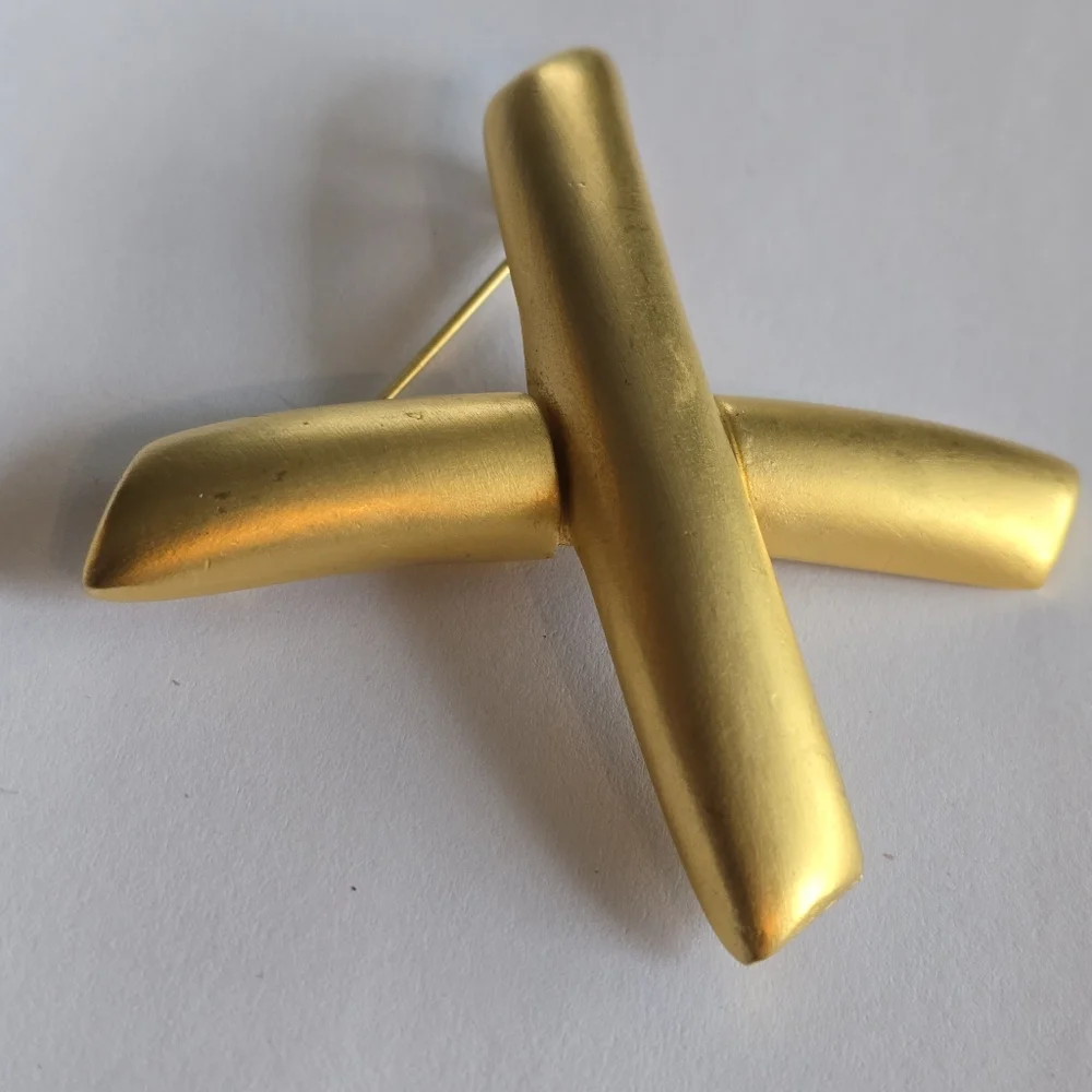 Vintage letter X brooch pin gold tone alphabet monogram jewelry